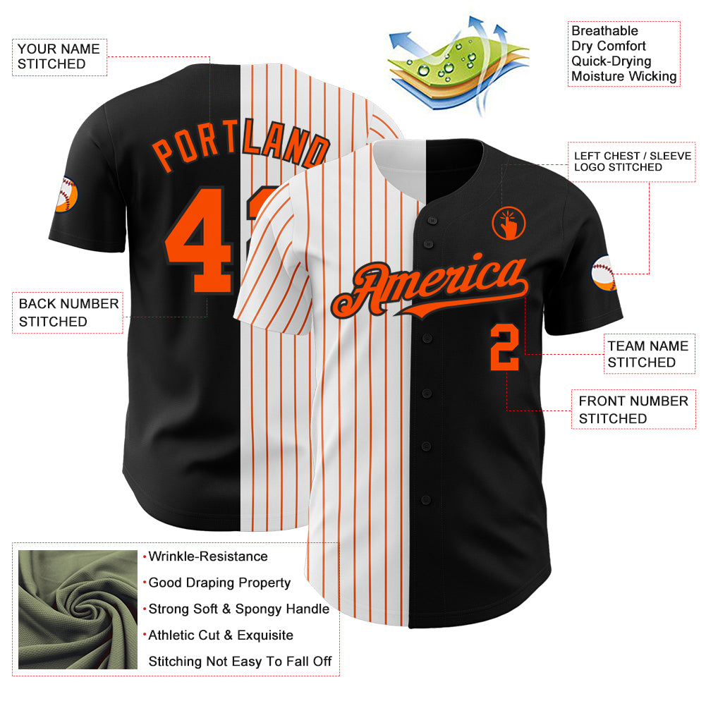 Custom Black White-Orange Pinstripe Authentic Split Fashion Baseball Jersey
