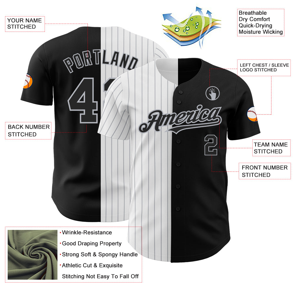 Custom Black White-Gray Pinstripe Authentic Split Fashion Baseball Jersey