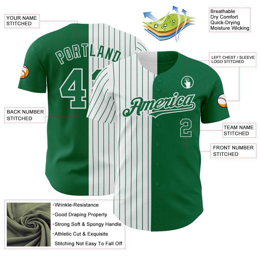 Custom Kelly Green White-Kelly Green Pinstripe Authentic Split Fashion Baseball Jersey