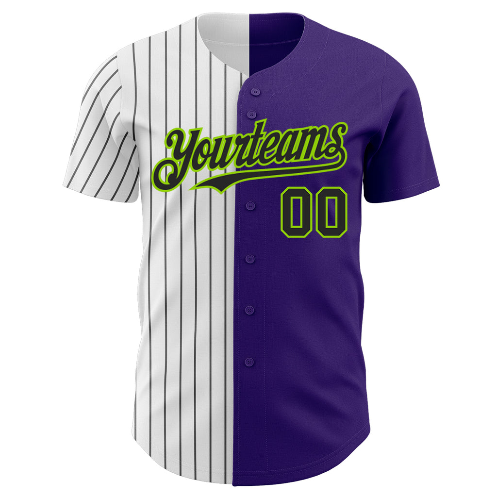 Custom Purple Neon Green-Black Pinstripe Authentic Split Fashion Baseball Jersey