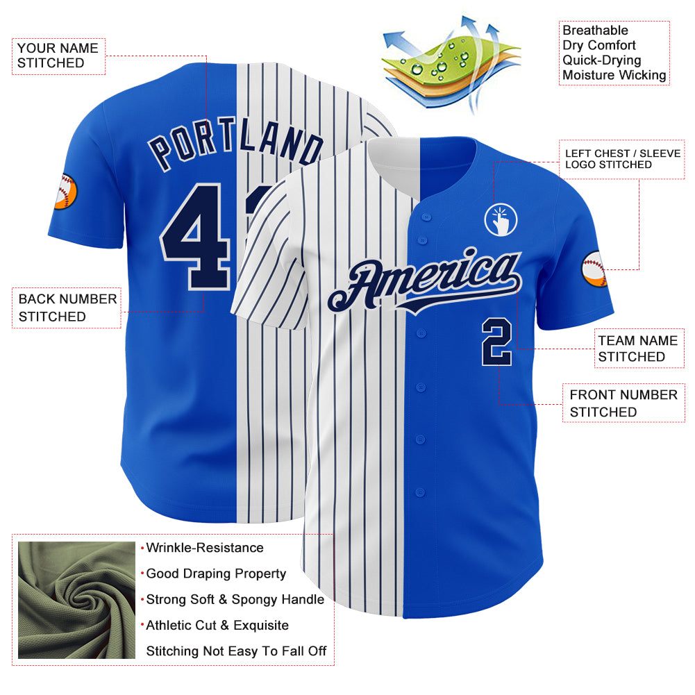Custom Thunder Blue White-Navy Pinstripe Authentic Split Fashion Baseball Jersey