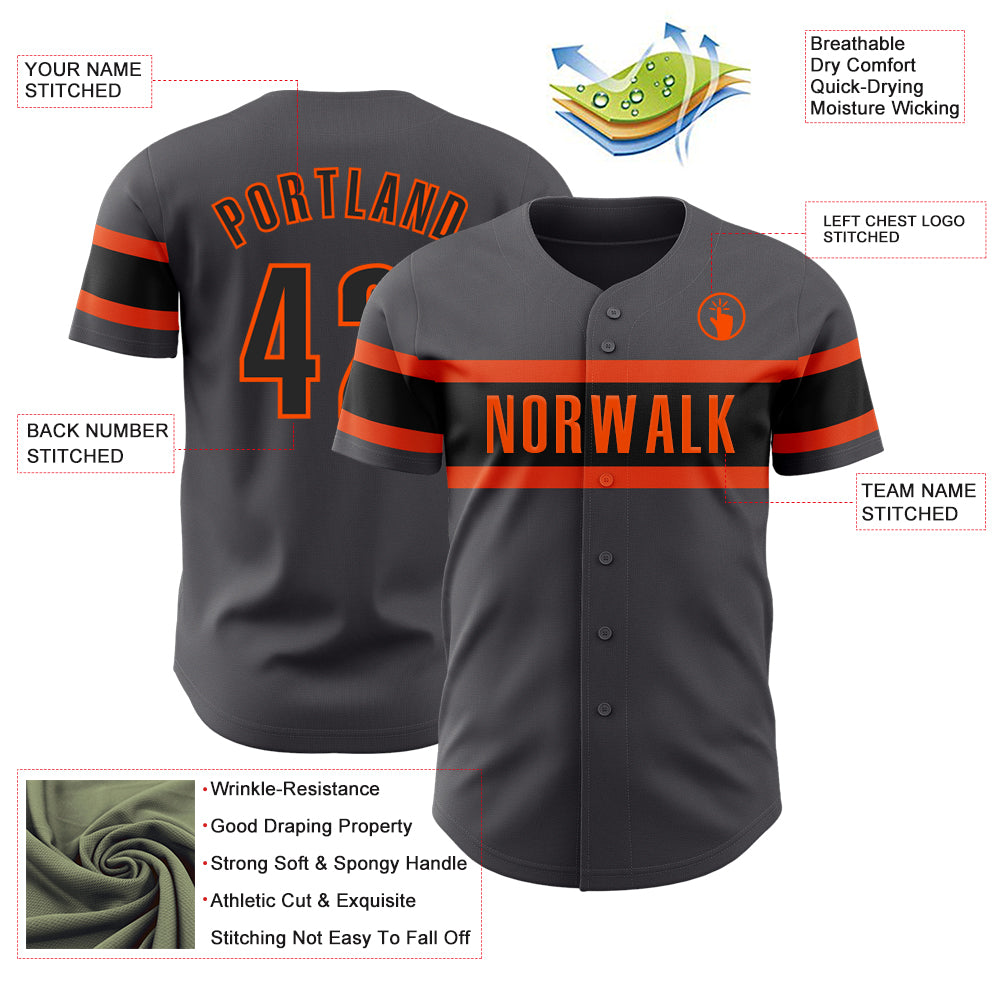Custom Steel Gray Black-Orange Authentic Baseball Jersey
