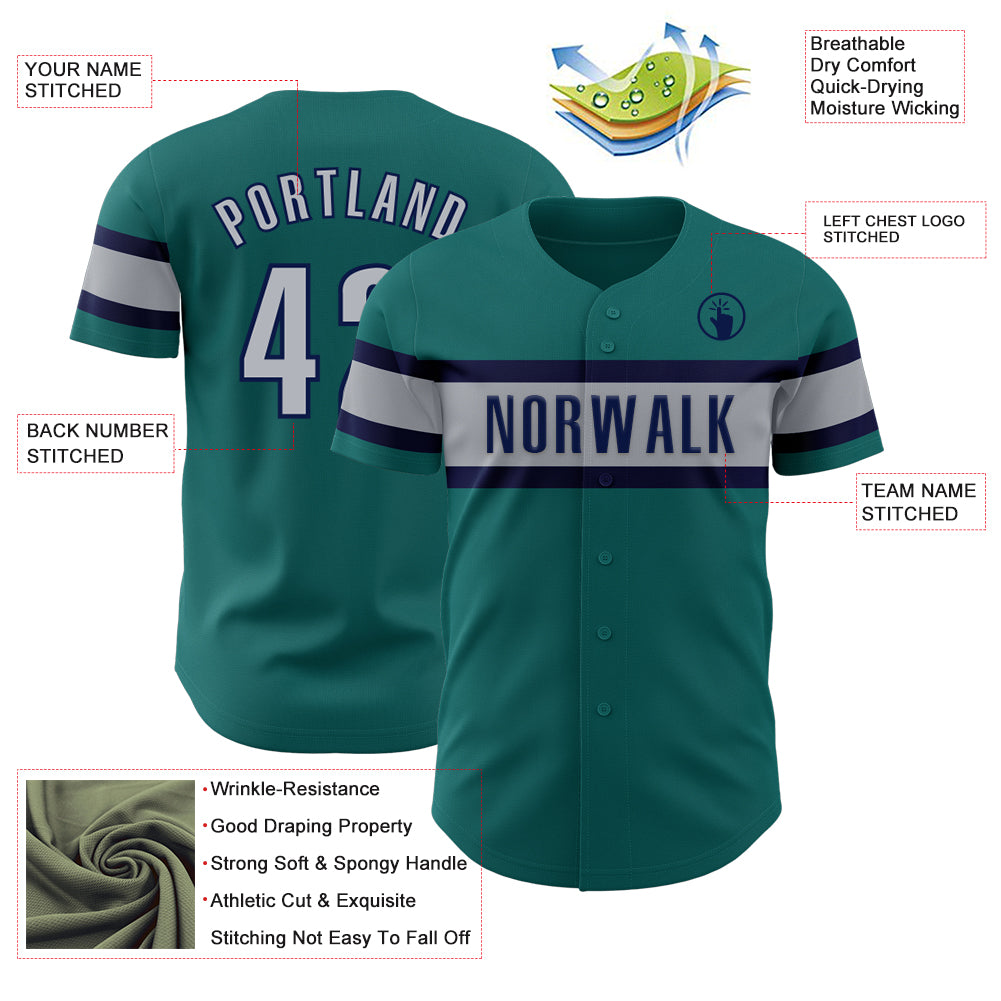 Custom Teal Gray-Navy Authentic Baseball Jersey