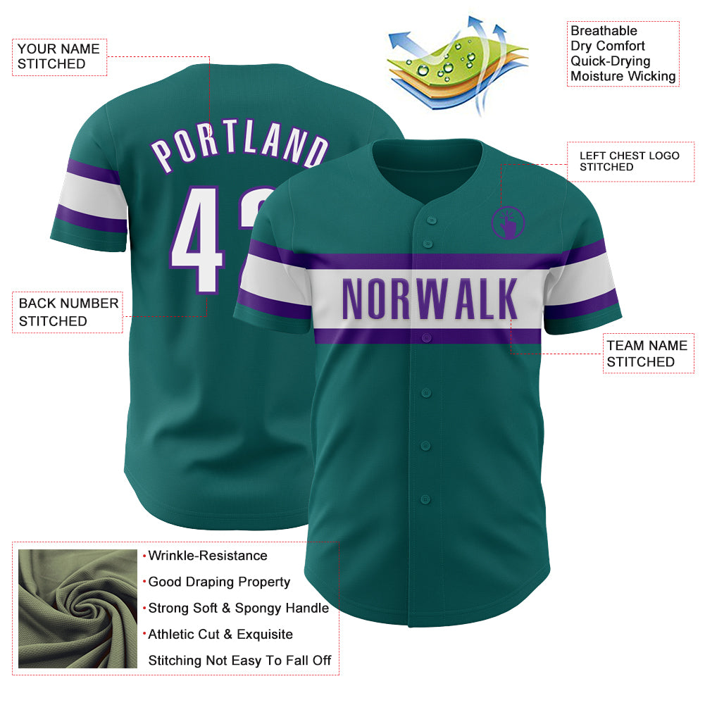 Custom Teal White-Purple Authentic Baseball Jersey