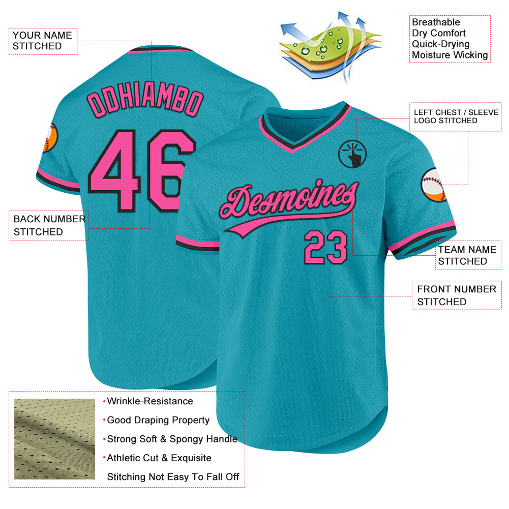 Custom Teal Pink-Black Authentic Throwback Baseball Jersey