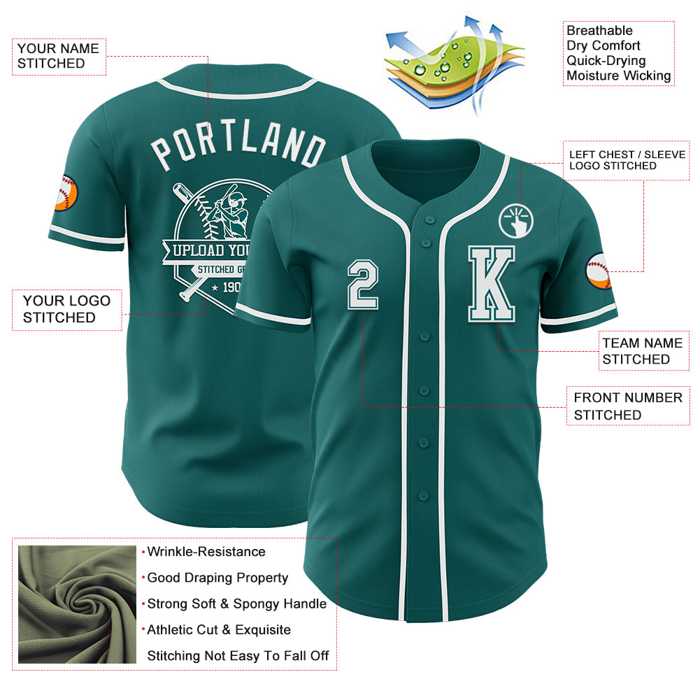 Custom Teal White Authentic Baseball Jersey