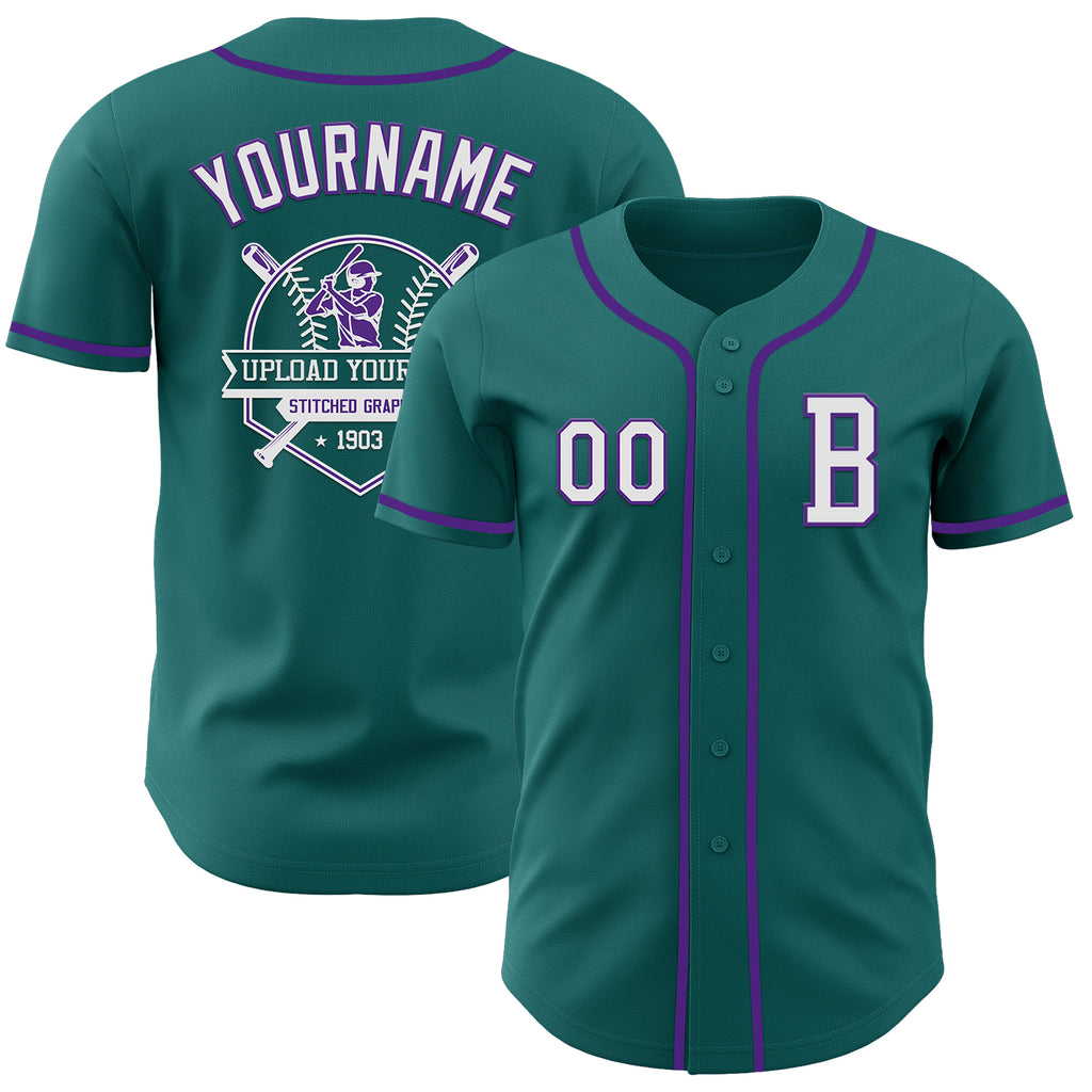 Custom Teal White-Purple Authentic Baseball Jersey