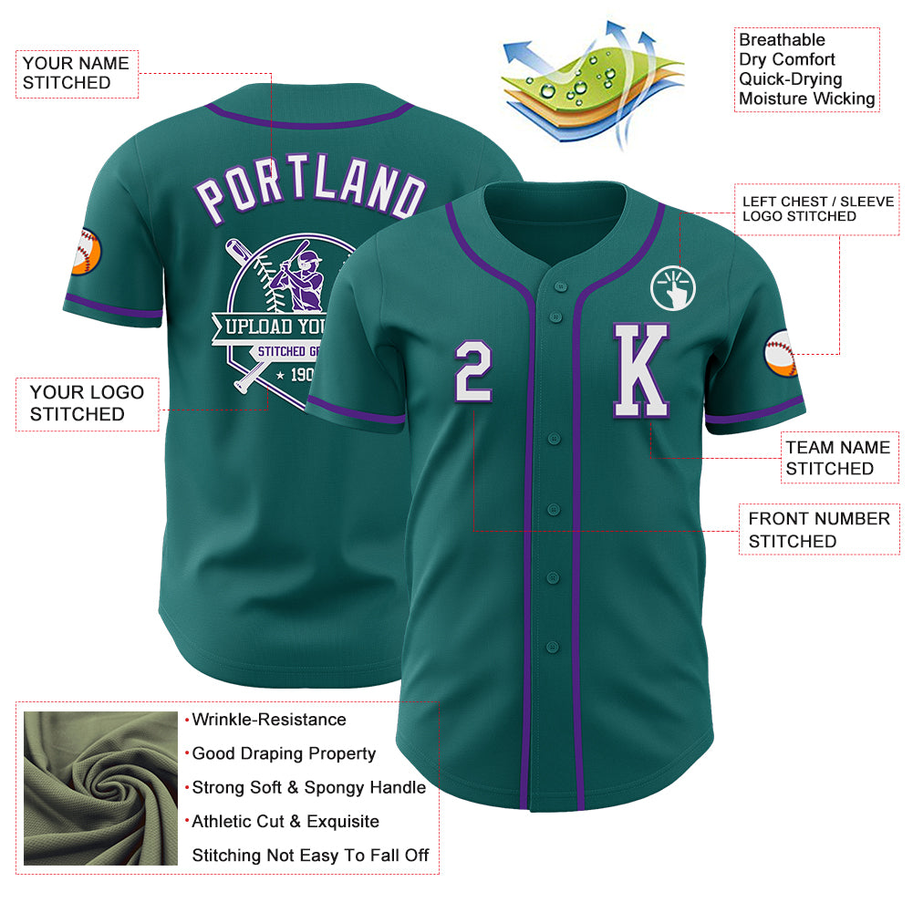 Custom Teal White-Purple Authentic Baseball Jersey