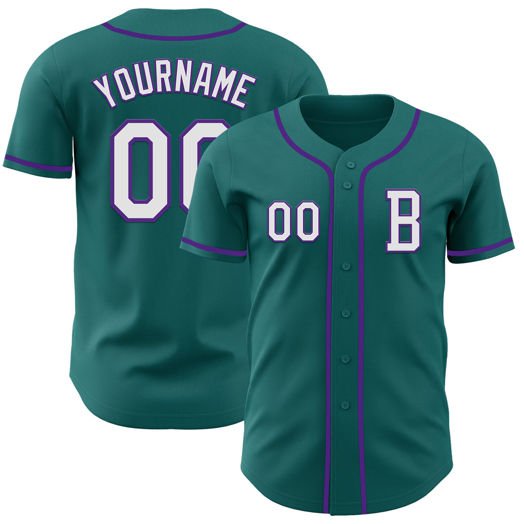 Custom Teal White-Purple Authentic Baseball Jersey