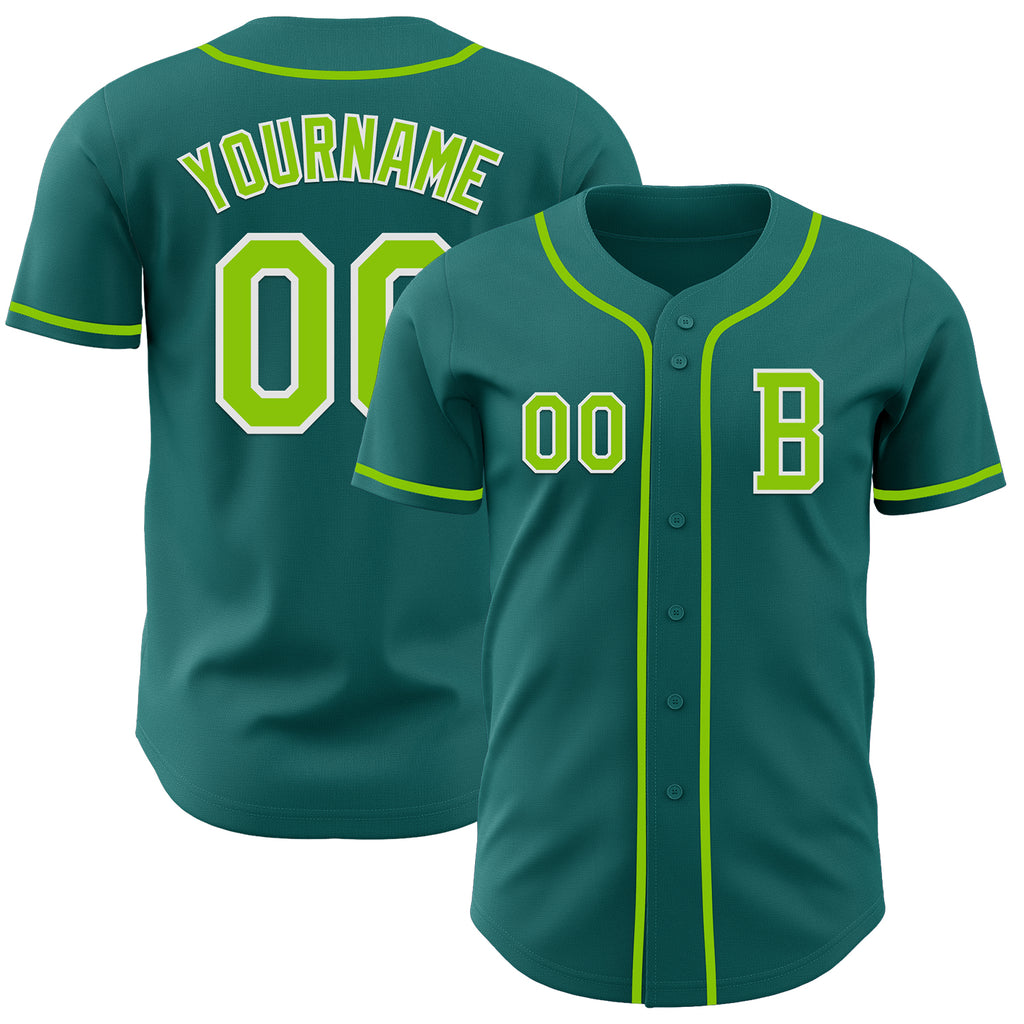 Custom Teal Neon Green-White Authentic Baseball Jersey