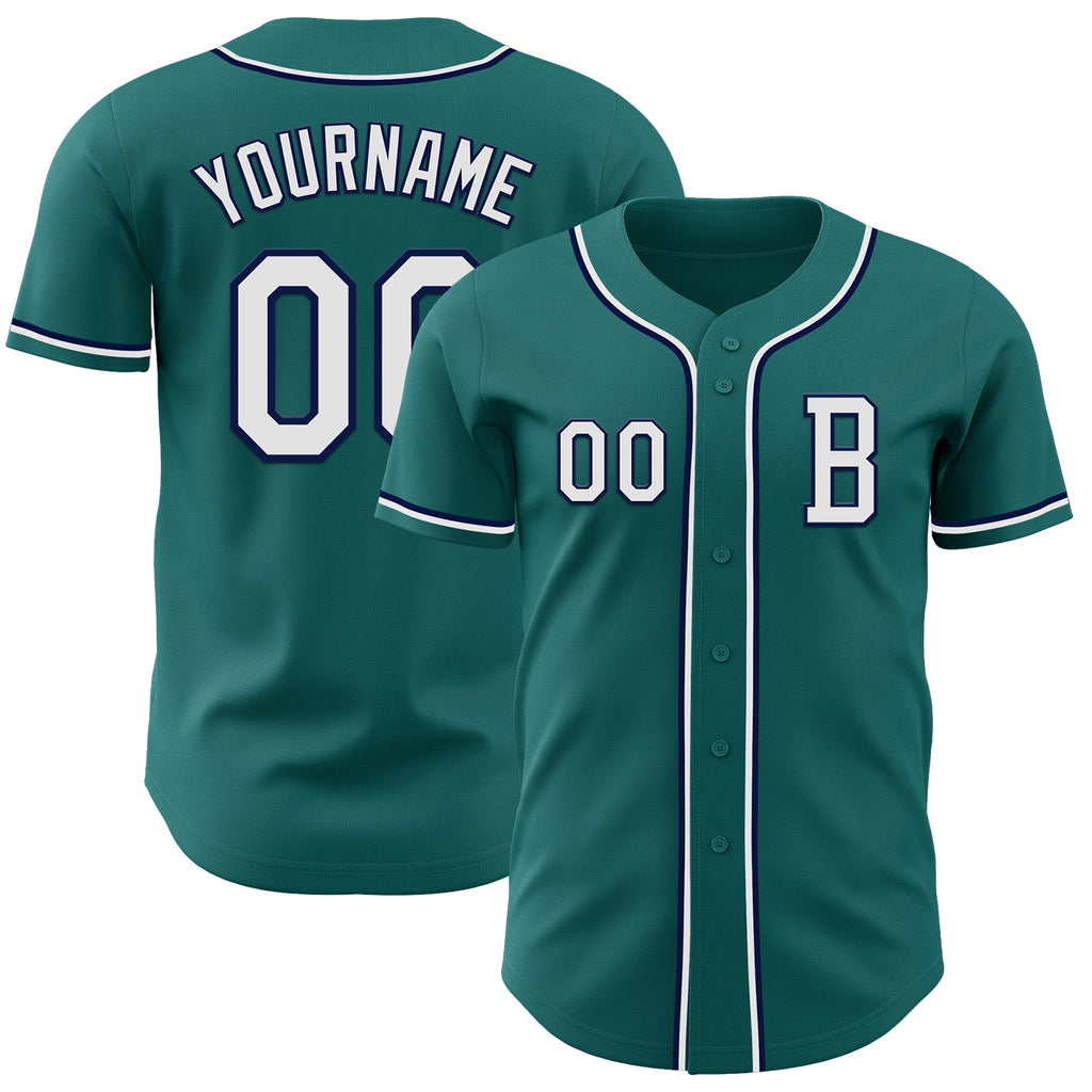 Custom Teal White-Navy Authentic Baseball Jersey