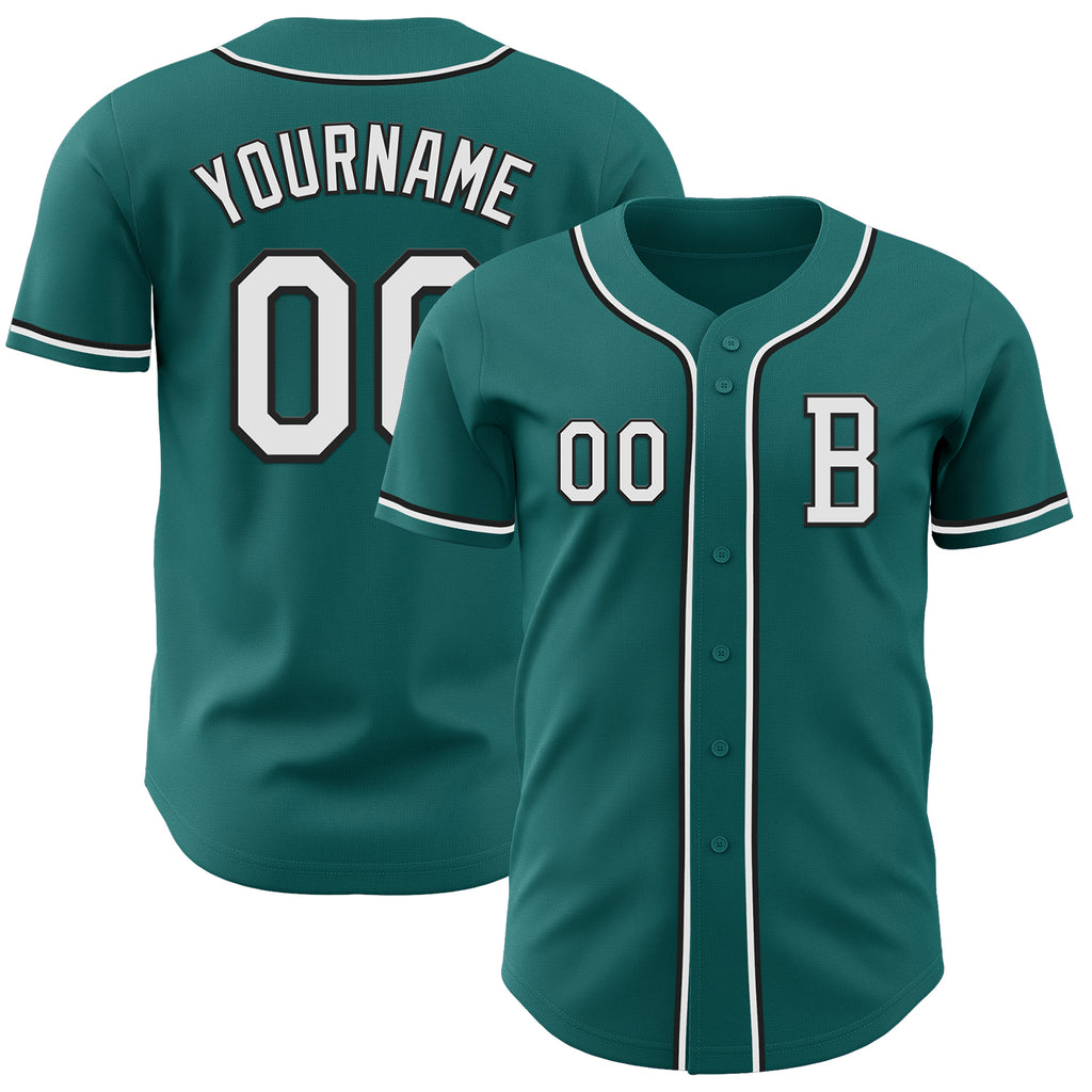 Custom Teal White-Black Authentic Baseball Jersey