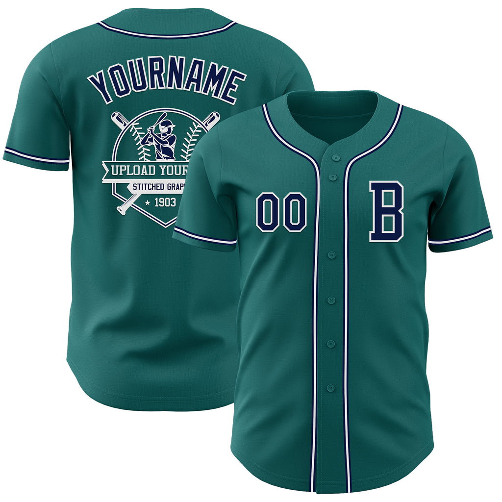 Custom Teal Navy-White Authentic Baseball Jersey