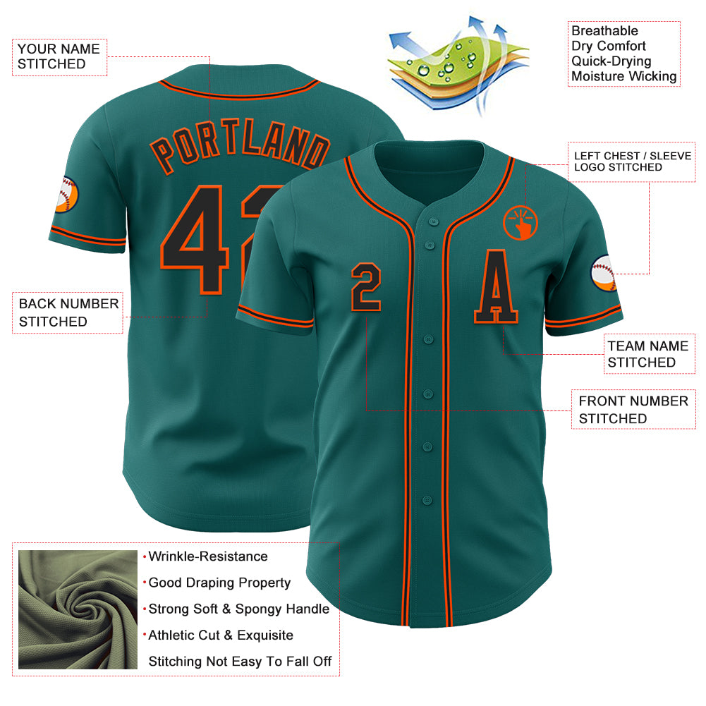 Custom Teal Black-Orange Authentic Baseball Jersey