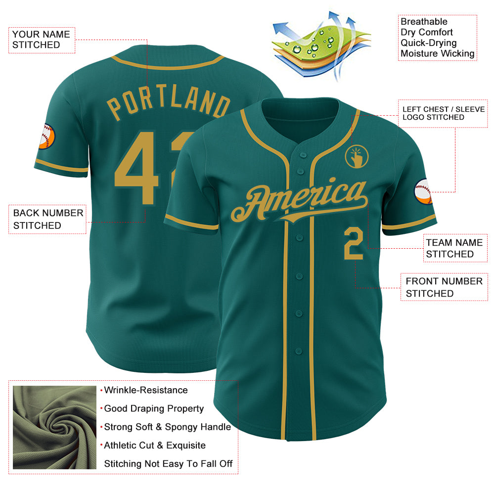 Custom Teal Old Gold Authentic Baseball Jersey