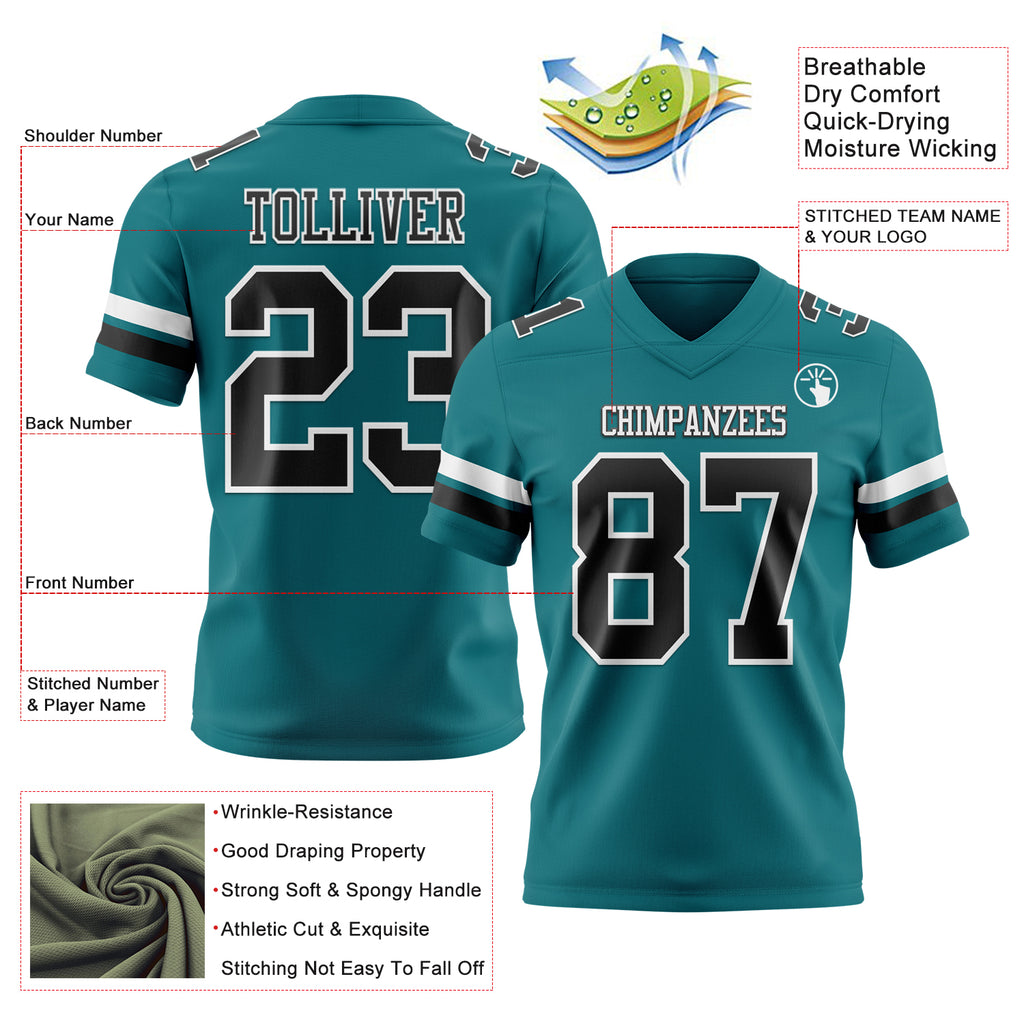 Custom Teal Black-White Mesh Authentic Football Jersey