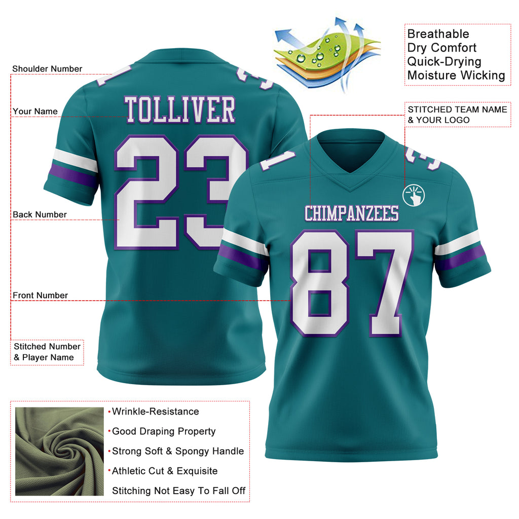 Custom Teal White-Purple Mesh Authentic Football Jersey