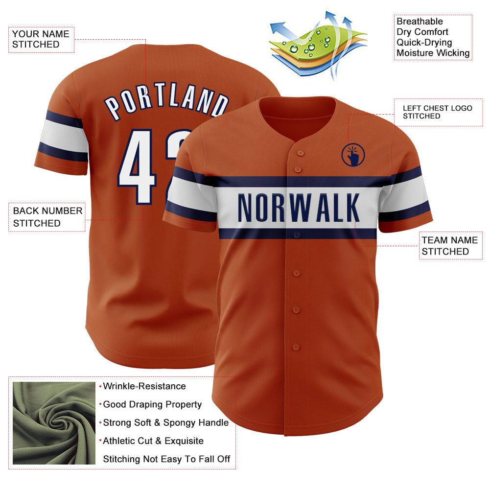 Custom Texas Orange White-Navy Authentic Baseball Jersey