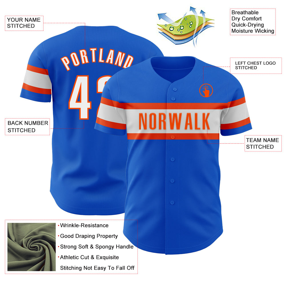 Custom Thunder Blue White-Orange Authentic Baseball Jersey