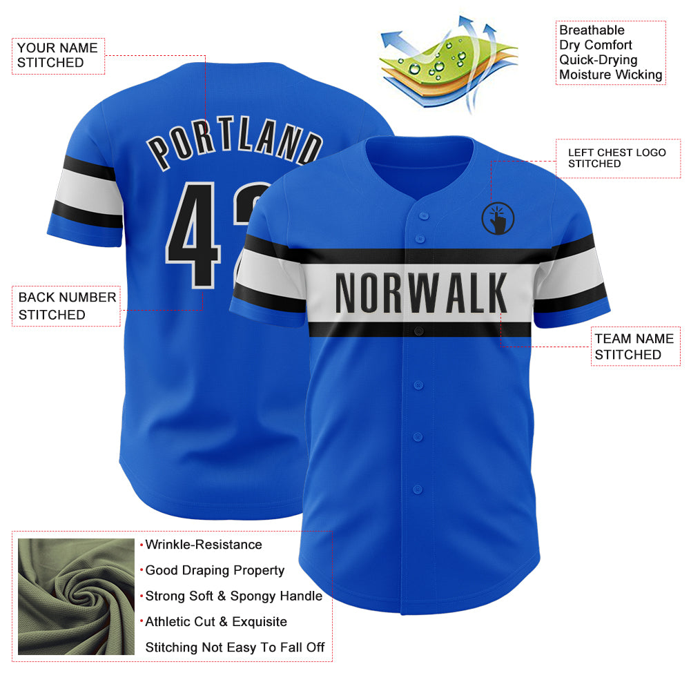 Custom Thunder Blue Black-White Authentic Baseball Jersey
