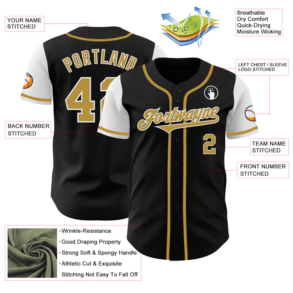 Custom Black Old Gold-White Authentic Two Tone Baseball Jersey