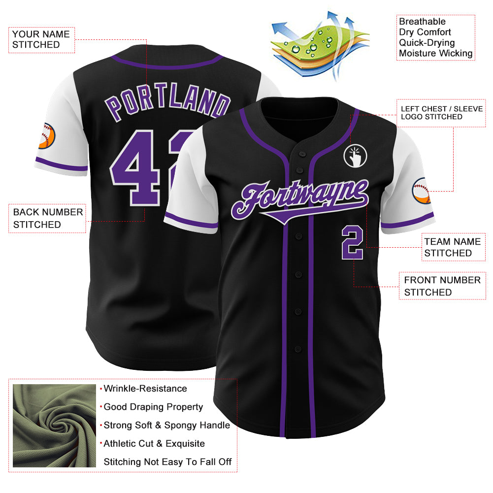 Custom Black Purple-White Authentic Two Tone Baseball Jersey