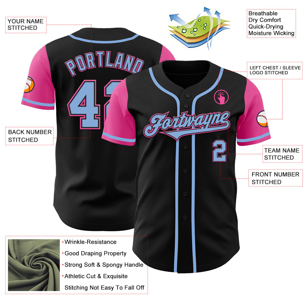 Custom Black Light Blue-Pink Authentic Two Tone Baseball Jersey