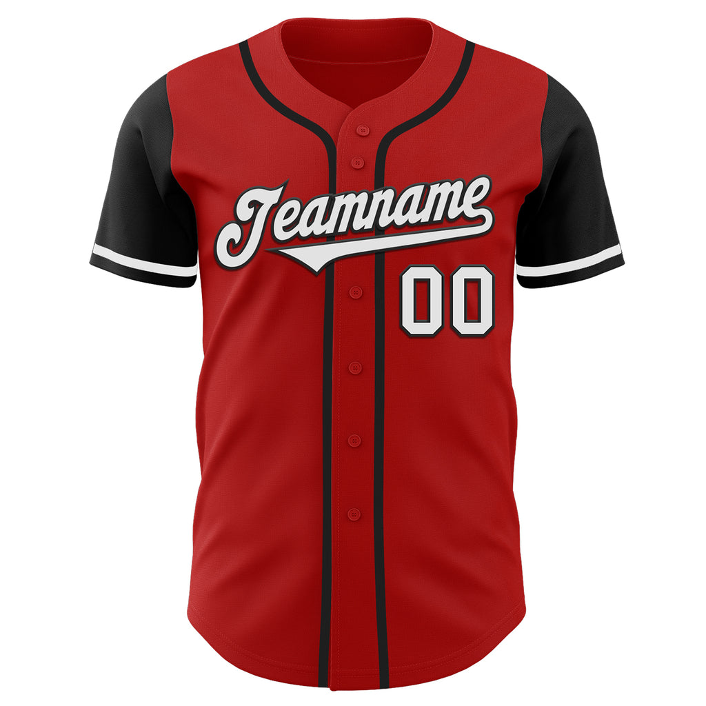 Custom Red White-Black Authentic Two Tone Baseball Jersey