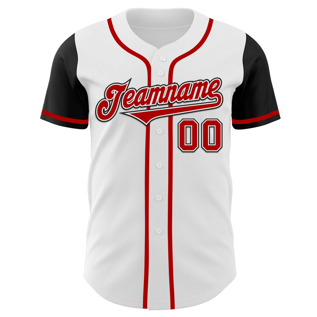 Custom White Red-Black Authentic Two Tone Baseball Jersey