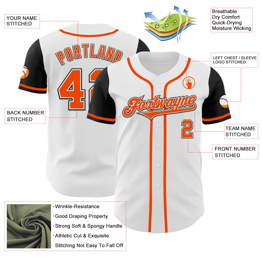 Custom White Orange-Black Authentic Two Tone Baseball Jersey