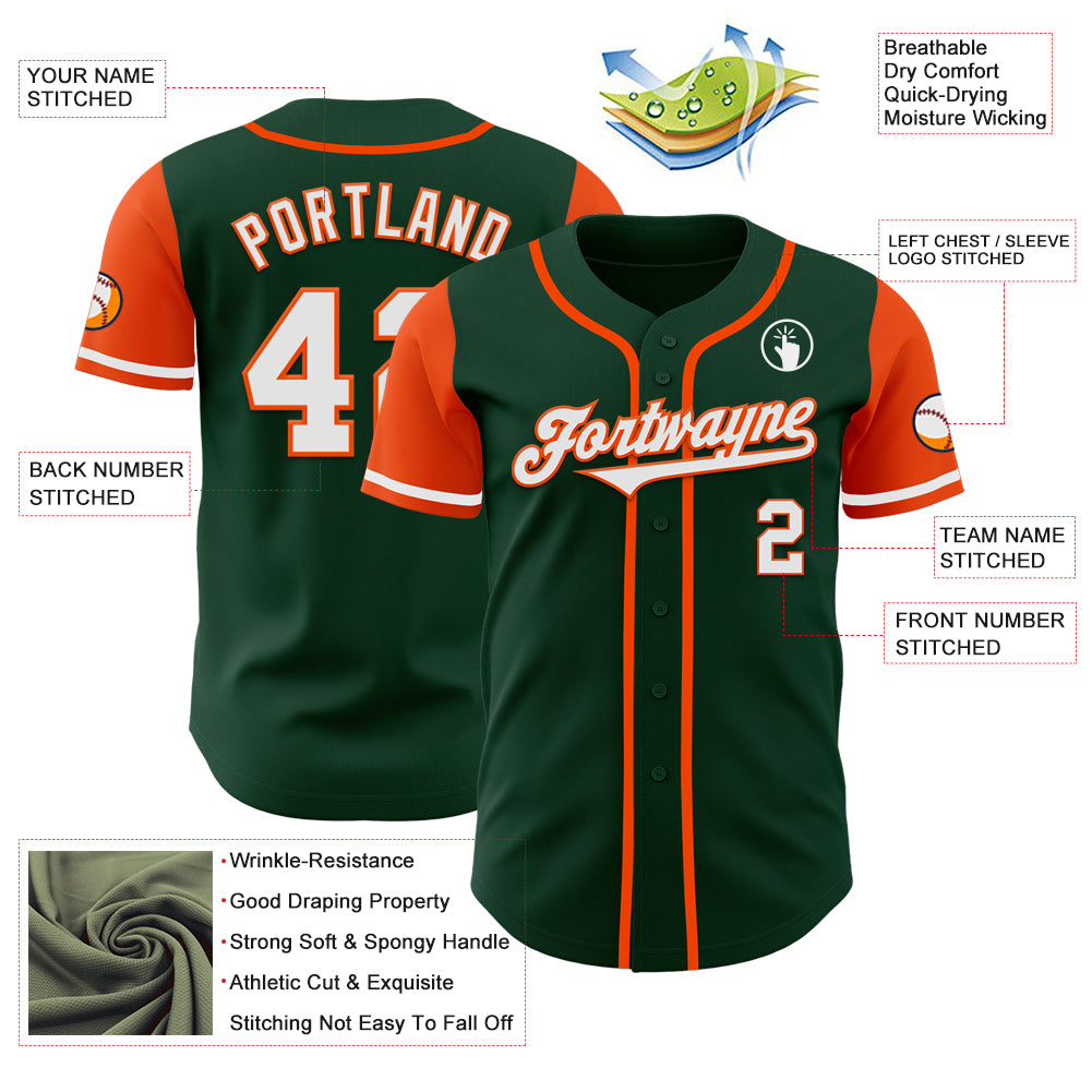 Custom Green White-Orange Authentic Two Tone Baseball Jersey