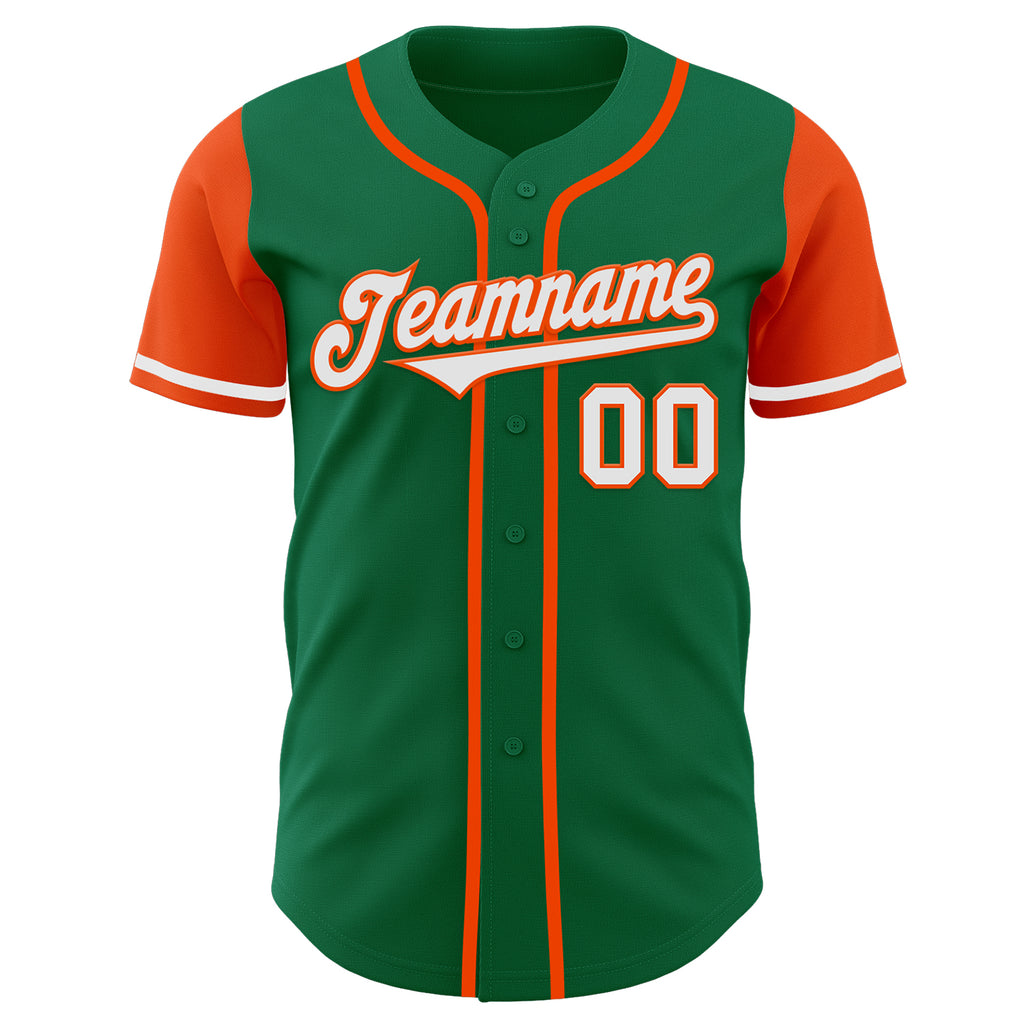 Custom Kelly Green White-Orange Authentic Two Tone Baseball Jersey