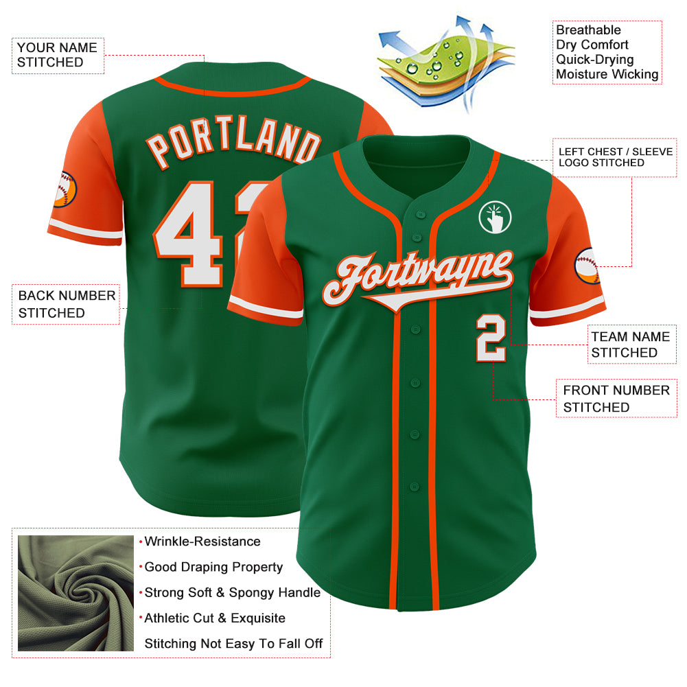 Custom Kelly Green White-Orange Authentic Two Tone Baseball Jersey