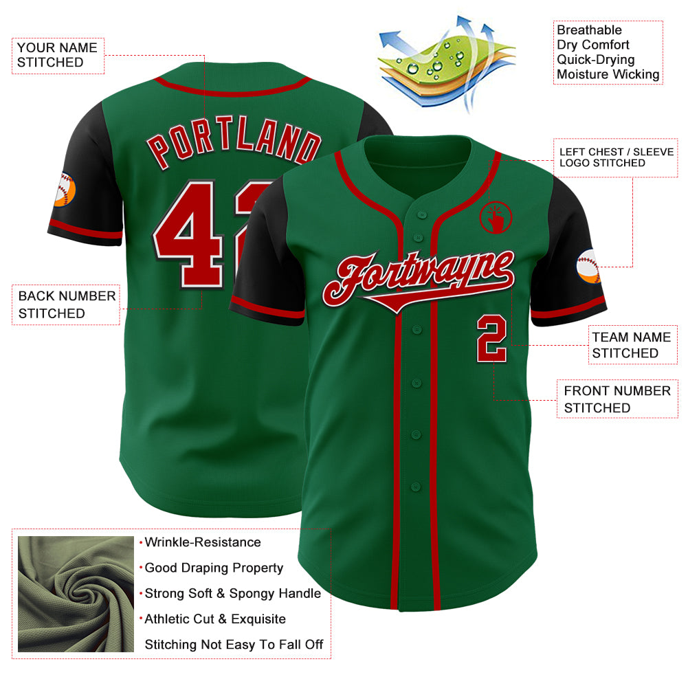 Custom Kelly Green Red-Black Authentic Two Tone Baseball Jersey