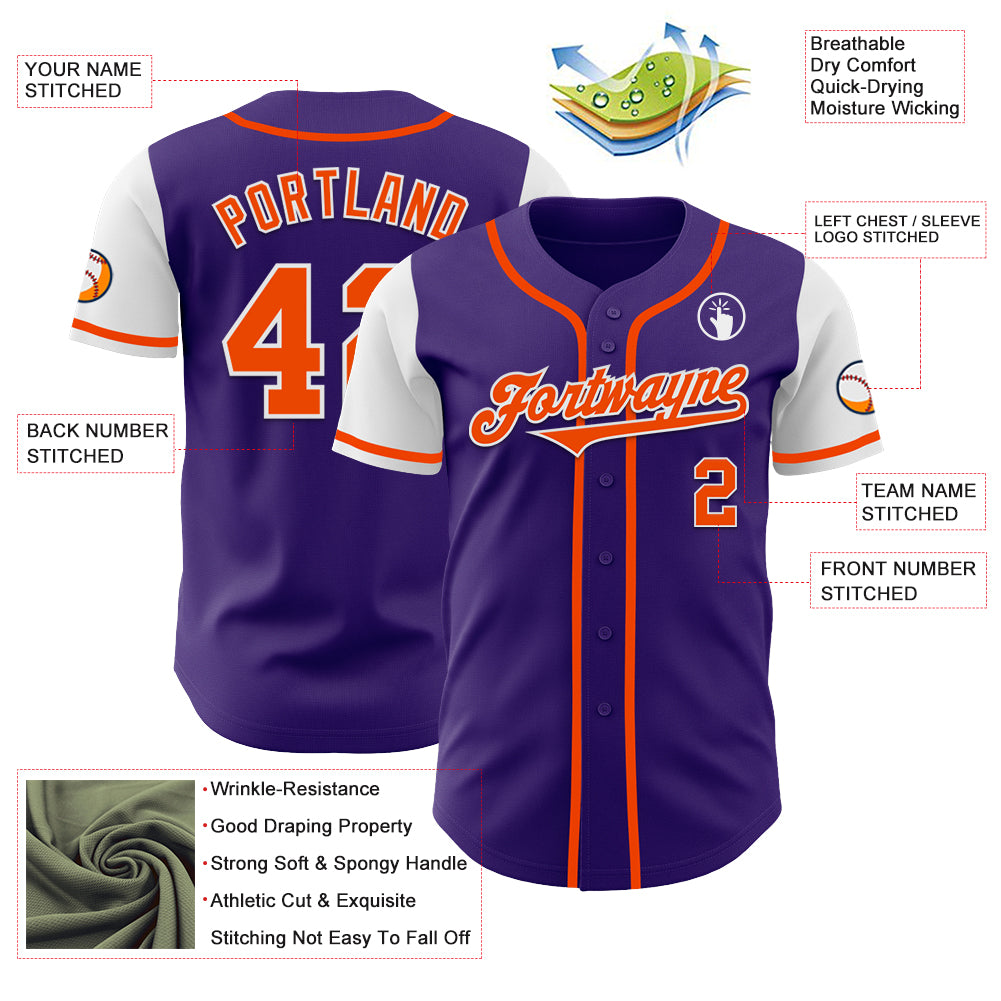 Custom Purple Orange-White Authentic Two Tone Baseball Jersey