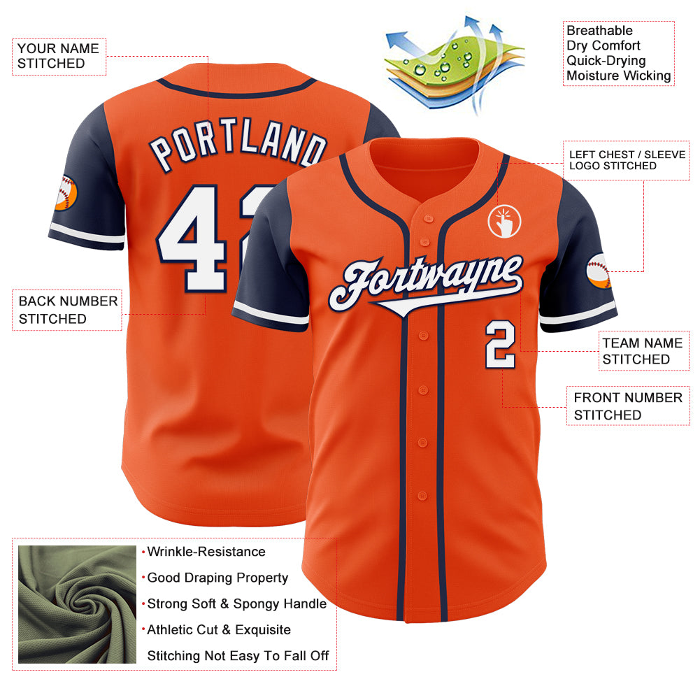 Custom Orange White-Navy Authentic Two Tone Baseball Jersey