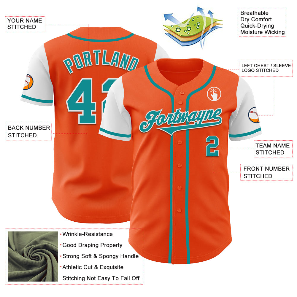 Custom Orange Teal-White Authentic Two Tone Baseball Jersey