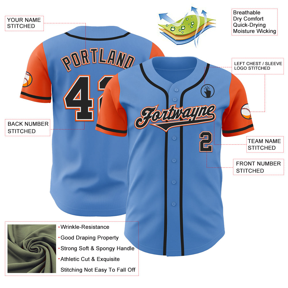 Custom Powder Blue Black-Orange Authentic Two Tone Baseball Jersey