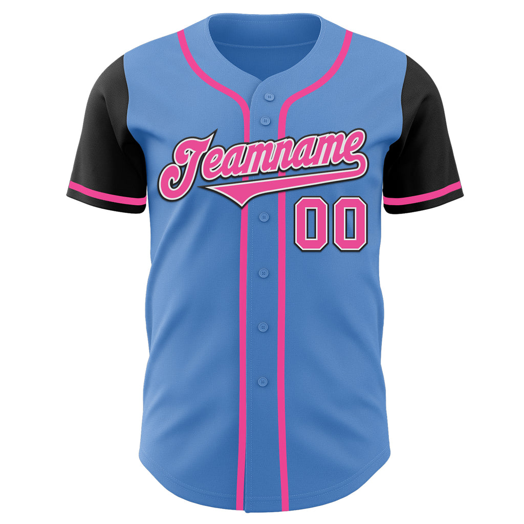 Custom Powder Blue Pink-Black Authentic Two Tone Baseball Jersey