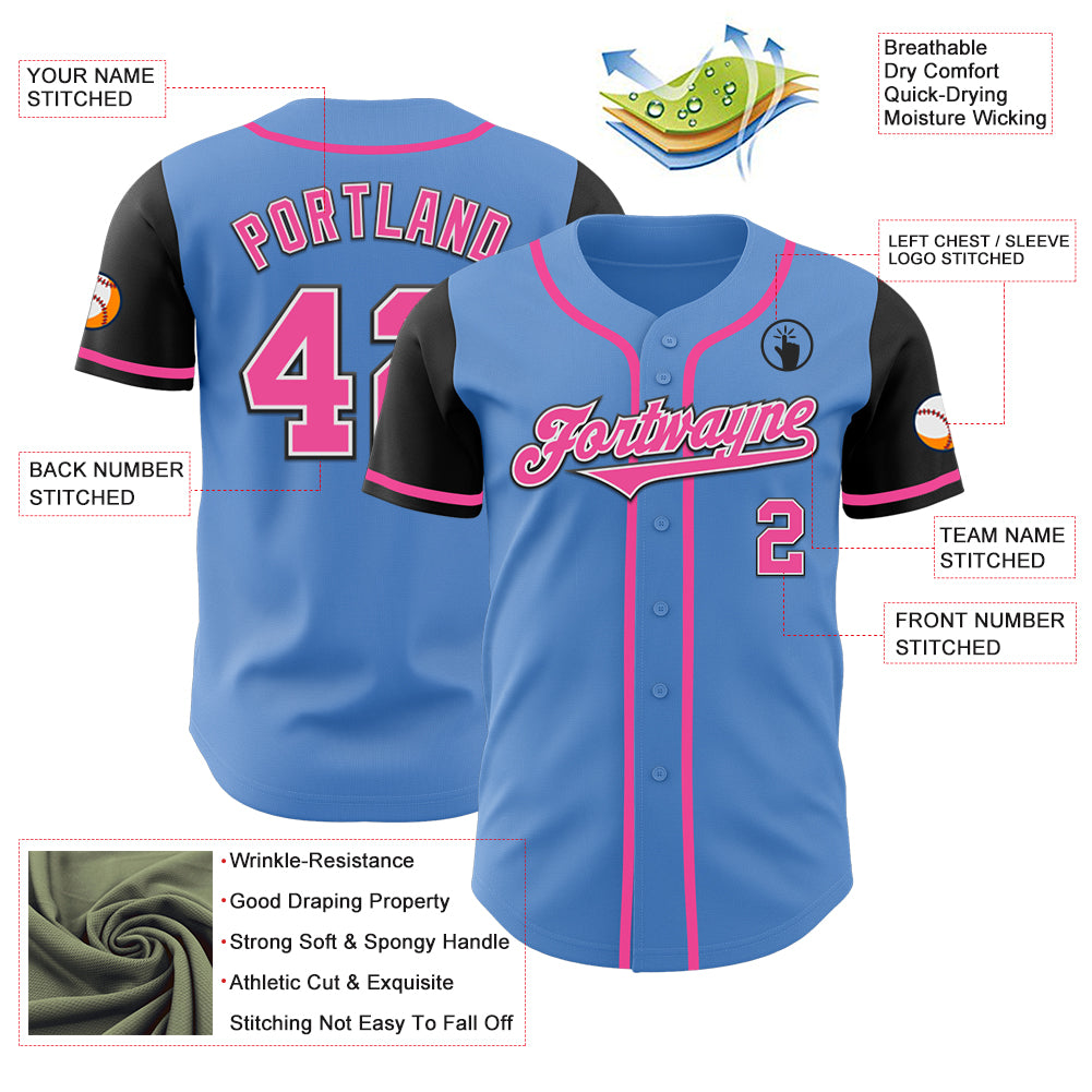 Custom Powder Blue Pink-Black Authentic Two Tone Baseball Jersey