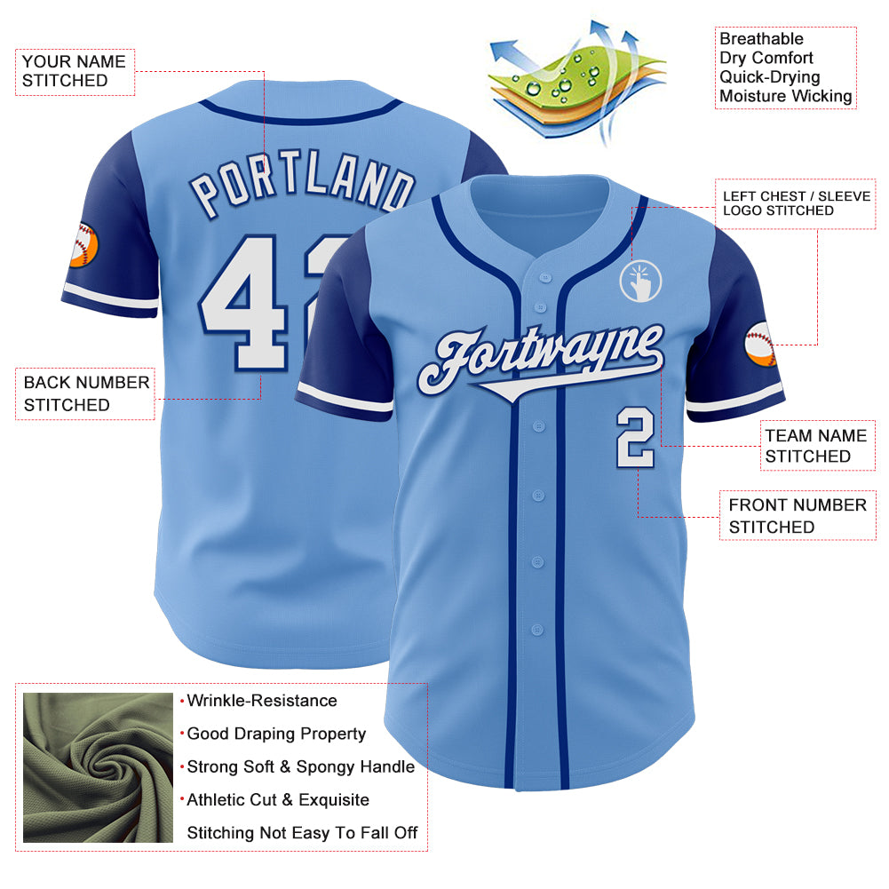 Custom Light Blue White-Royal Authentic Two Tone Baseball Jersey