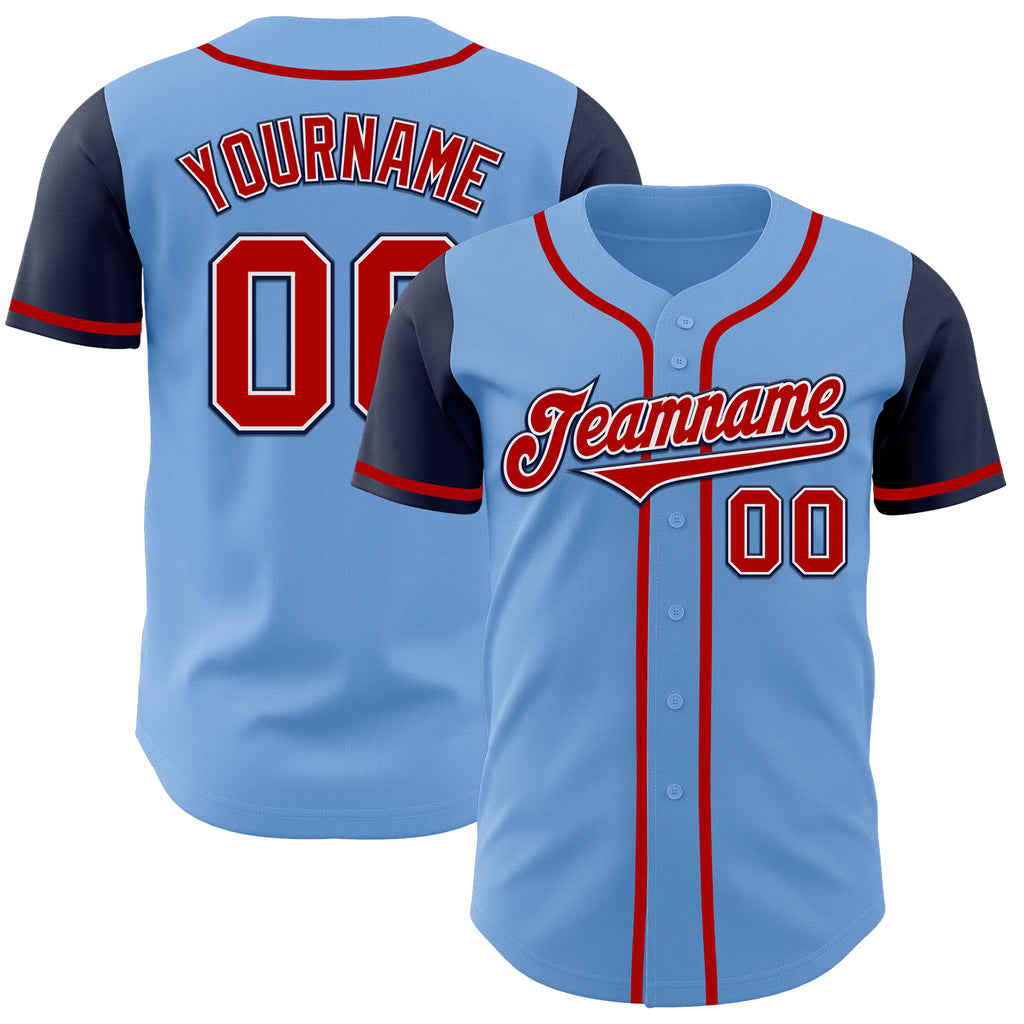 Custom Light Blue Red-Navy Authentic Two Tone Baseball Jersey