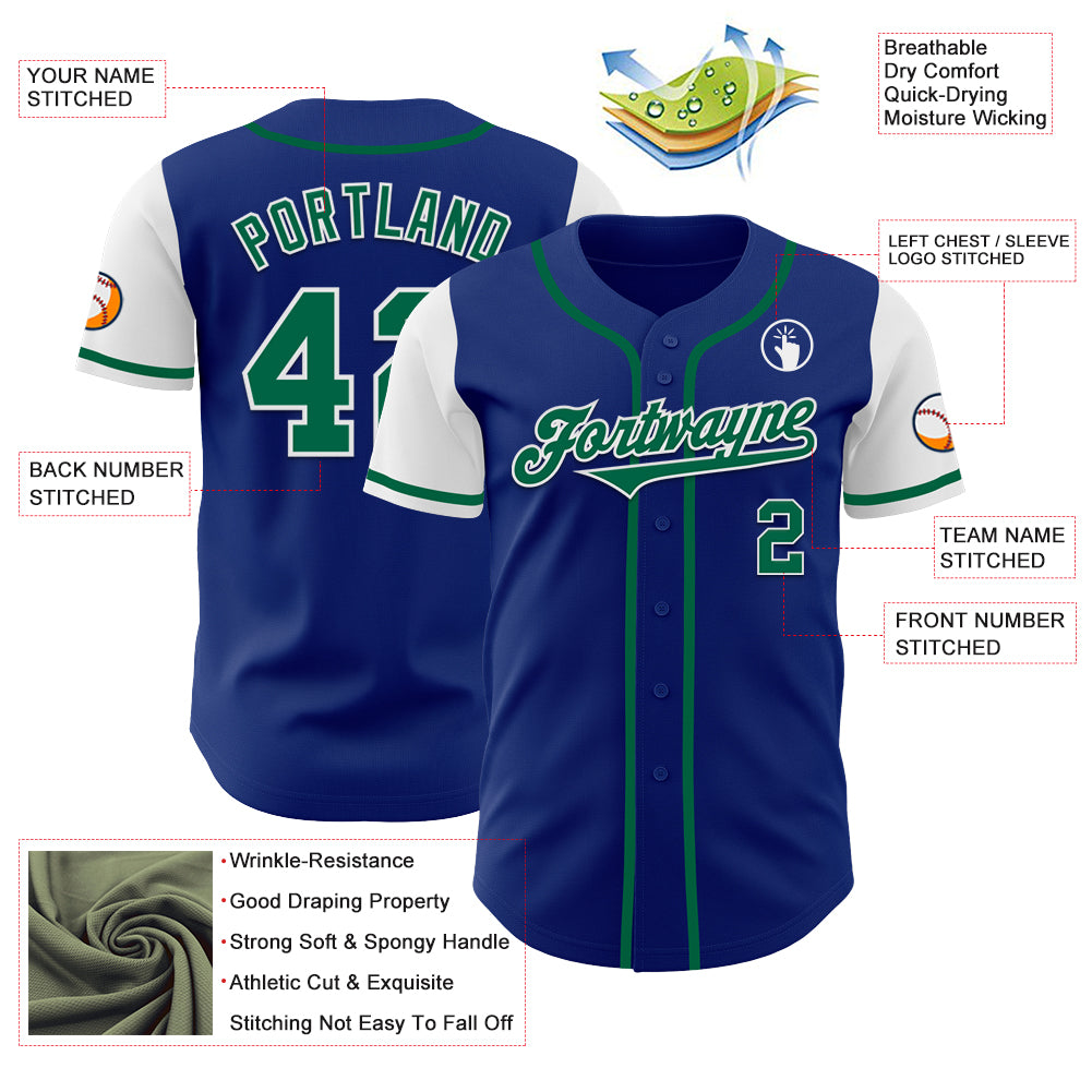 Custom Royal Kelly Green-White Authentic Two Tone Baseball Jersey