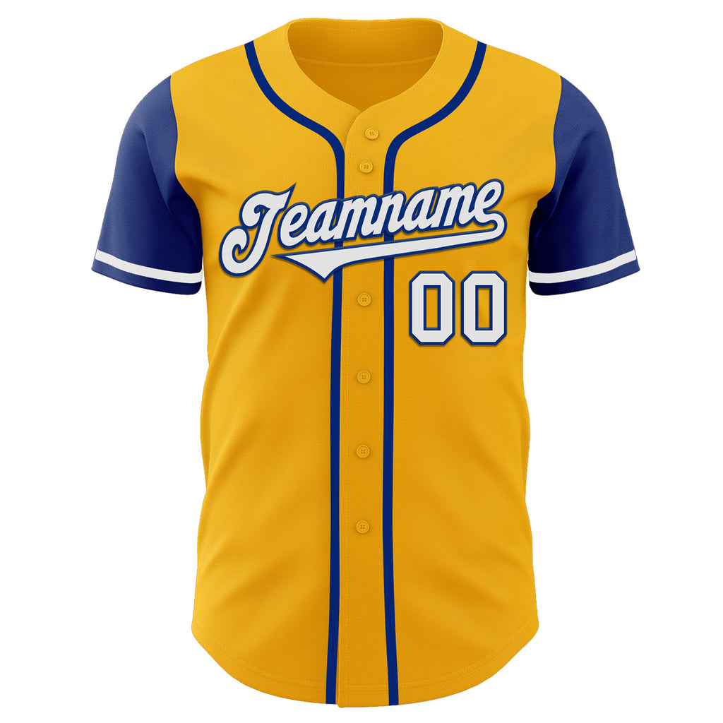 Custom Gold White-Royal Authentic Two Tone Baseball Jersey