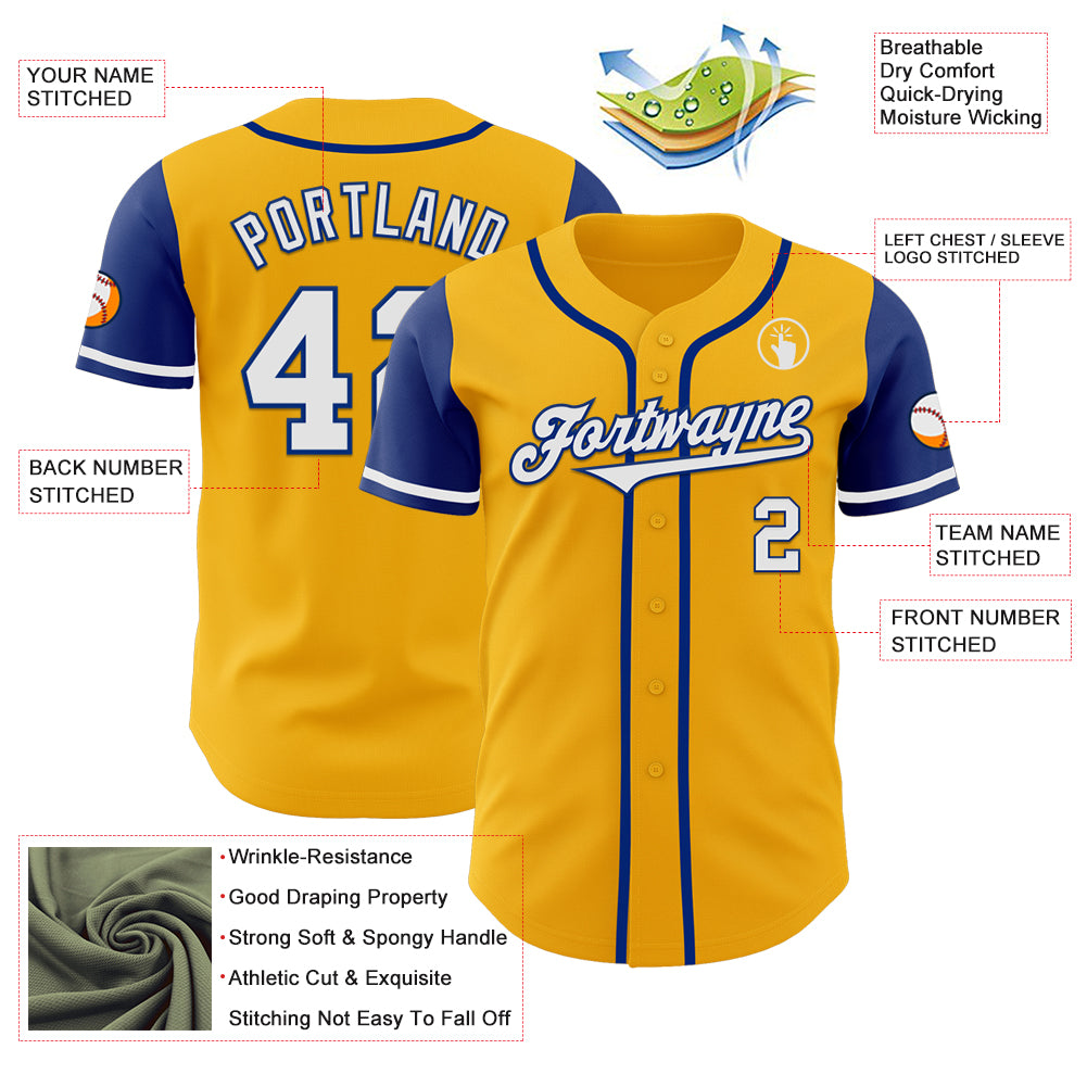 Custom Gold White-Royal Authentic Two Tone Baseball Jersey