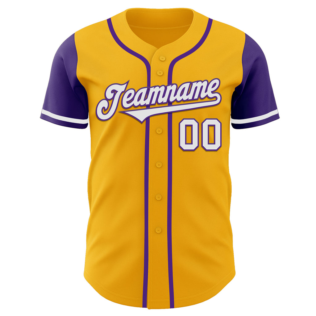 Custom Gold White-Purple Authentic Two Tone Baseball Jersey