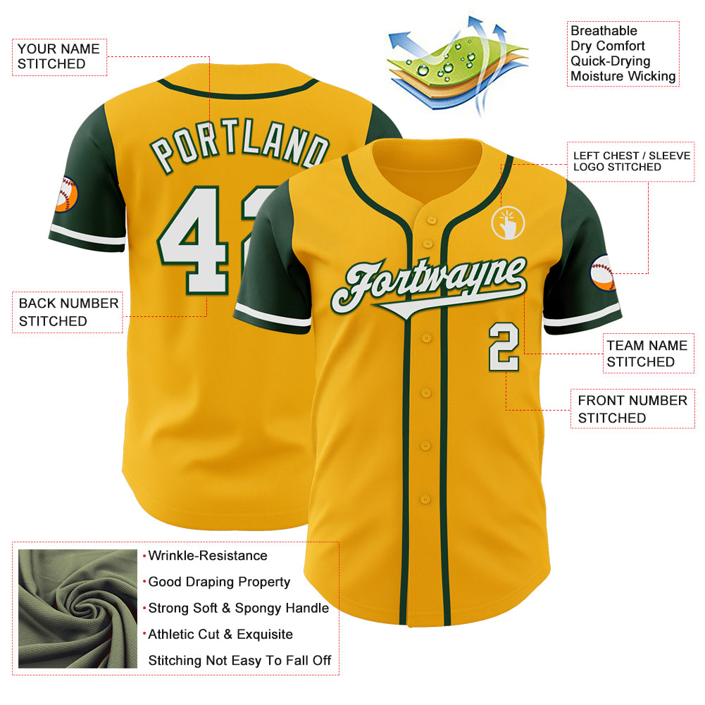 Custom Gold White-Green Authentic Two Tone Baseball Jersey