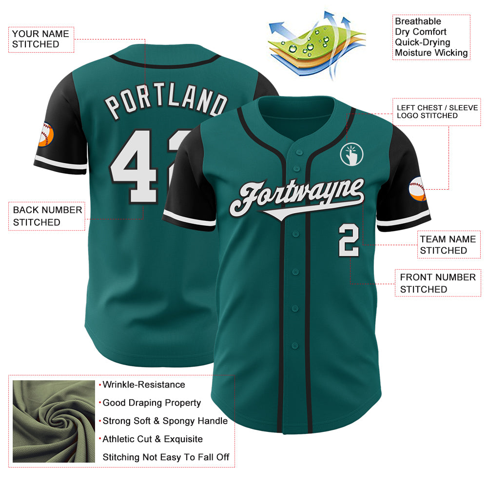 Custom Teal White-Black Authentic Two Tone Baseball Jersey