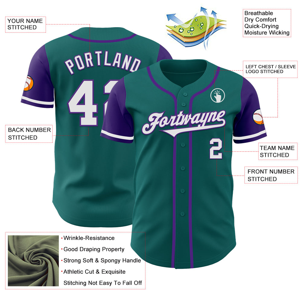 Custom Teal White-Purple Authentic Two Tone Baseball Jersey