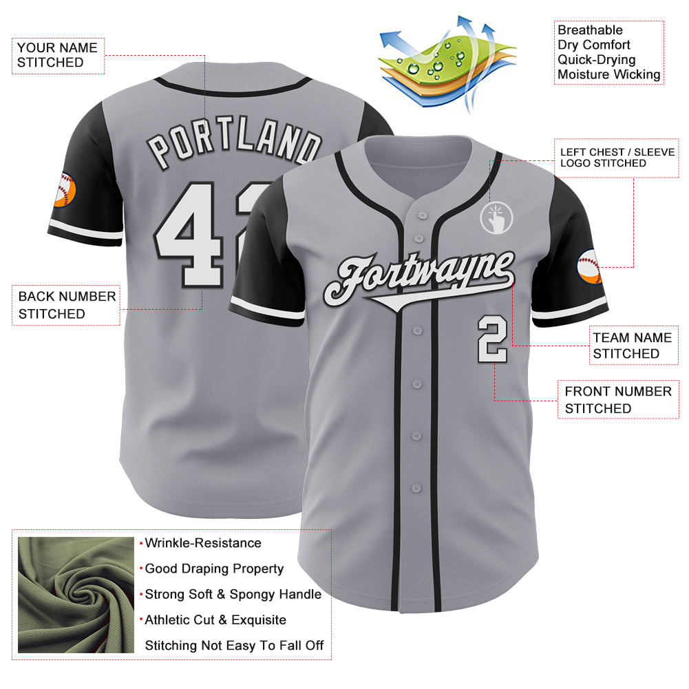 Custom Gray White-Black Authentic Two Tone Baseball Jersey